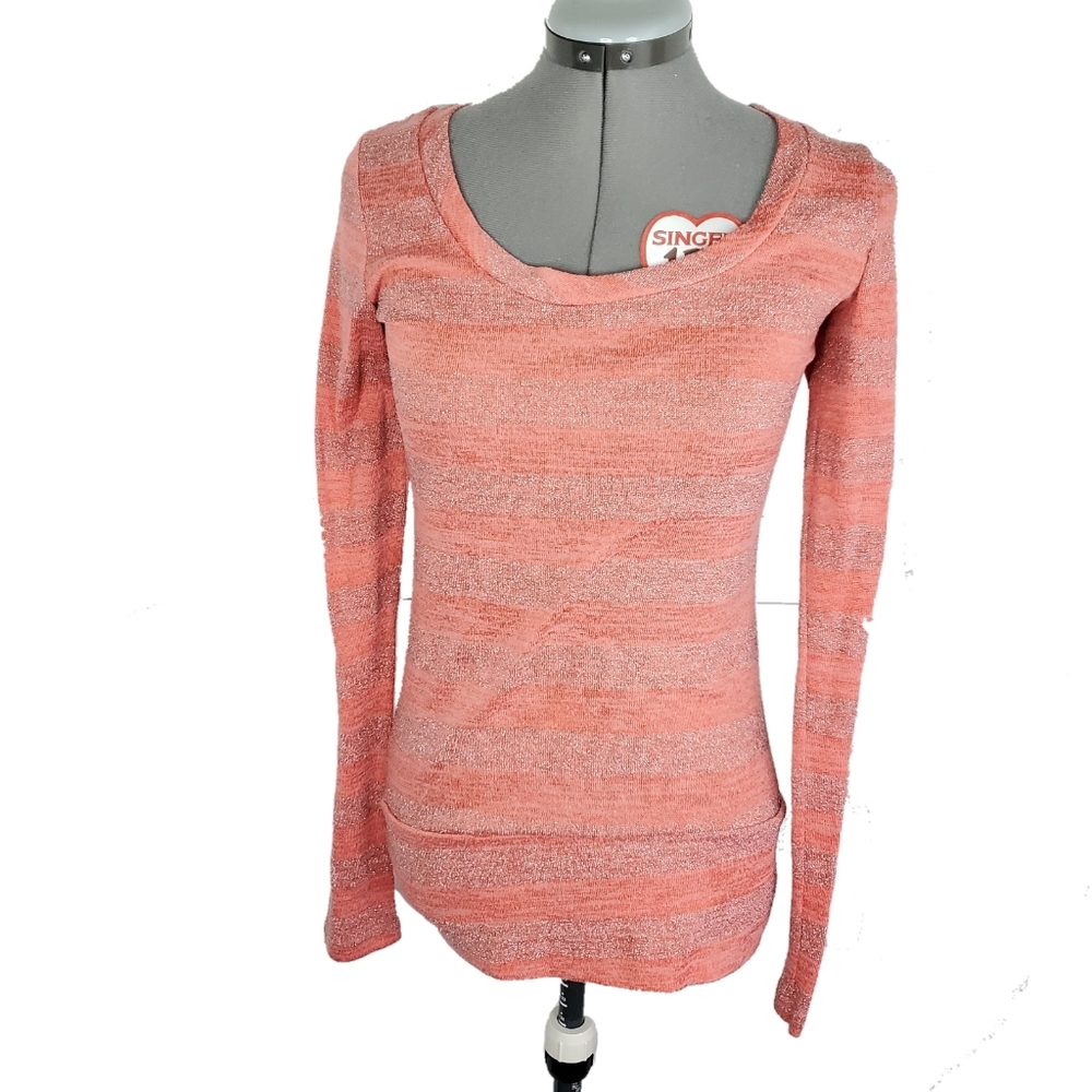 Rue 21 Striped Sparkle Long Sleeve Back Lace coral